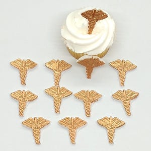 Medical Symbol Caduceus Fondant Cupcake Toppers 12 Cake Decorations Gold Graduation Retirement Party Edible