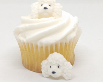 Fondant Cupcake Toppers 12 Cake Decorations Poodle Dog Puppy White Birthday Rescue Shelter Adoption Party Edible