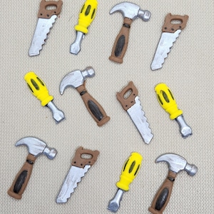 Miniature Hand Tools Fondant Edible Cupcake Toppers 12 Cake Decorations Party Children Career Construction Handyman Projects Repairman