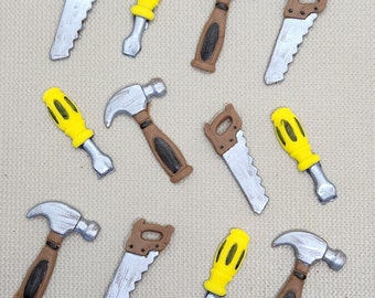 Hand Tools Fondant Cupcake Toppers Edible Cake Decorations 12 Birthday Handyman DIY Construction Builder