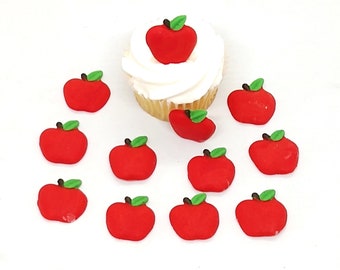 Fondant Cupcake Toppers 12 Red Cake Decorations Apples Edible Party Birthday Fall Harvest Orchard Fruit Teacher School