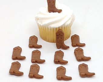Cowboy Boots Fondant Cupcake Toppers 12 Cake Decorations Cowgirl Birthday Party Edible Western Brown Boot