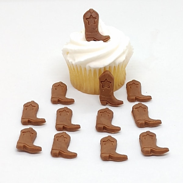 Cowboy Boots Fondant Cupcake Toppers 12 Cake Decorations Cowgirl Birthday Party Edible Western Brown Boot