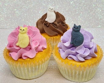 Cats Kitten Kitty Fondant Edible Cupcake Toppers 12 Cake Decorations Party Birthday Animals