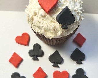 Adornos para cupcakes con símbolos de naipes de póker en fondant, 12 decoraciones comestibles para tartas