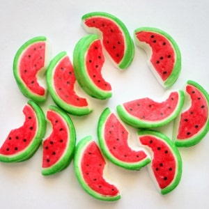 Watermelon Edible Fondant Cupcake Toppers 12 Cake Decorations Summer Fruit Red Green Birthday Party