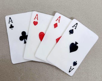 Fondant Playing Card Edible Cake Toppers, Poker Cards Birthday Retirement Cakes (Set of 4)