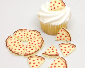 Pizza Cupcake Toppers Set of 12 Edible Fondant Pizza Slices Miniature Cake Decorations Birthday