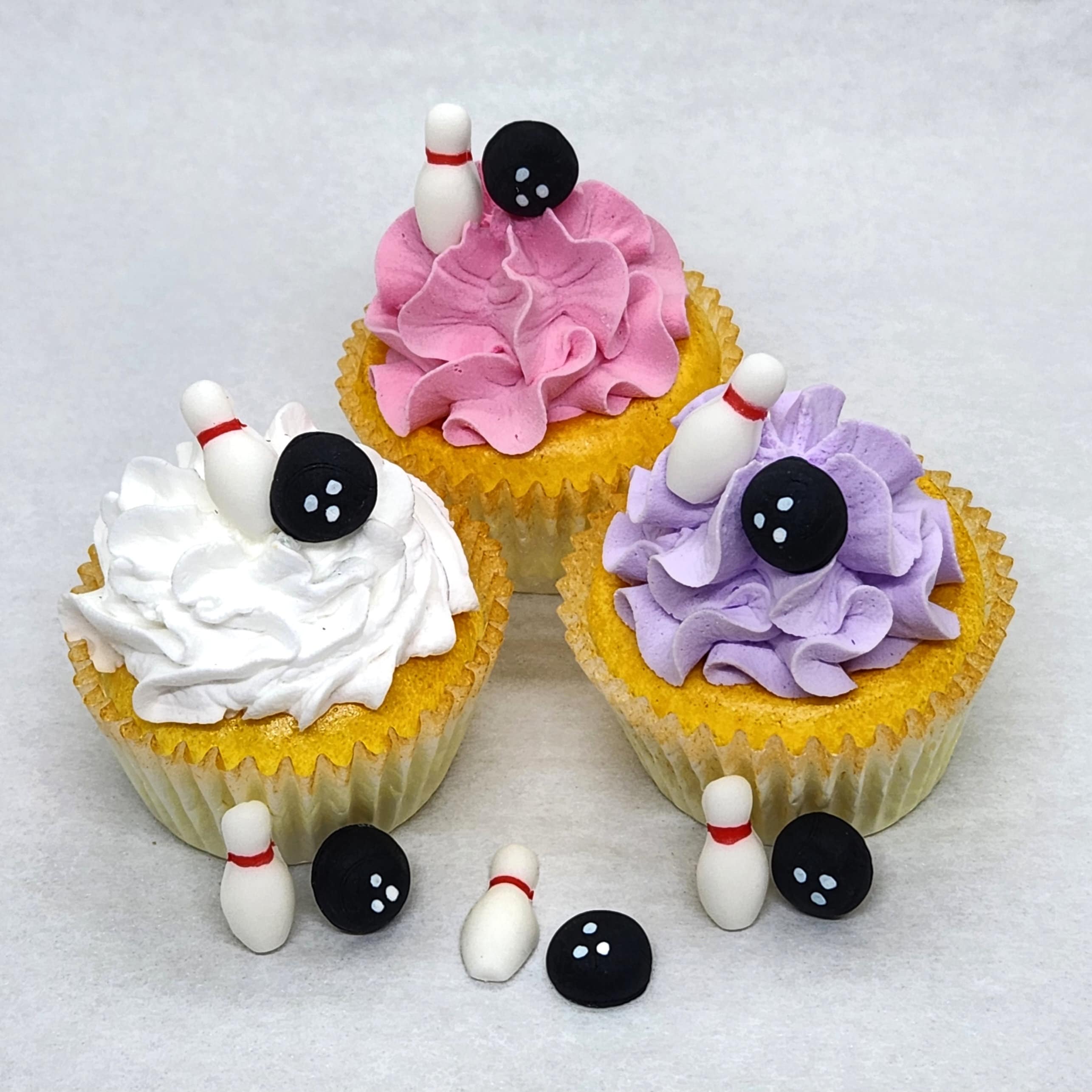 Bowling Pins Balls Fondant Cupcake Toppers 12 Cake Decorations Edible ...