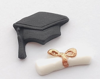 Adornos para cupcakes de graduación en fondant, 12 adornos para tartas, sombreros comestibles, diplomas, fiestas, títulos