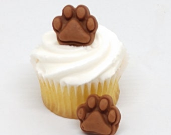 Dog Paws Fondant Cupcake Toppers 12 Cake Decorations Cat Puppy Prints Animal Edible Party Rescue Shelter Adoption Brown Birthday