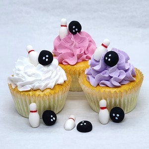 Bowling Pins Balls Fondant Cupcake Toppers 12 Cake Decorations Edible ...