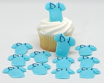 Medical Scrubs Scrub Fondant Cupcake Toppers 12 Blue Cake Decorations Edible Nurse Doctor Vet Party Birthday Shirt Top Uniform