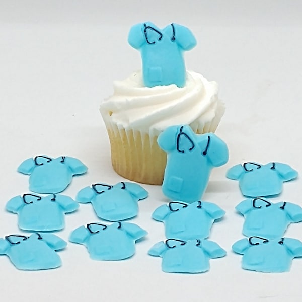 Medical Scrubs Scrub Fondant Cupcake Toppers 12 Blue Cake Decorations Edible Nurse Doctor Vet Party Birthday Shirt Top Uniform