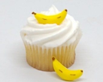 Banany Bananowe Fondant Cupcake Toppery 12 Żółtych Dekoracji Tortu Jadalne Owoce Jedzenie Impreza Urodziny