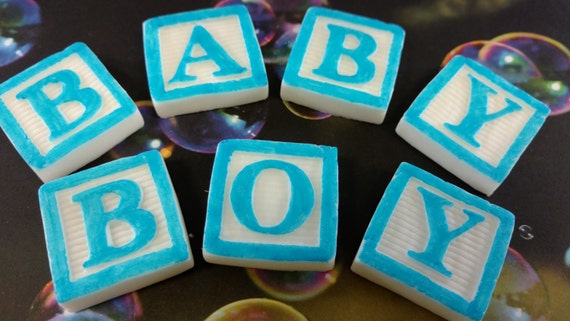 Edible Fondant Baby Boy Blocks Baby Blocks Fondant Baby Etsy