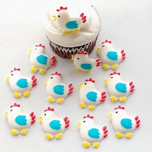 Chickens Edible Fondant Cupcake Toppers 12 Cake Decorations Farm Animals Barnyard