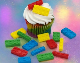 Building Blocks Fondant Cupcake Toppers 16 Cake Decorations Party Birthday Edible Kids Children
