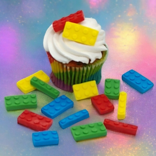 Bloques de construcción Fondant Cupcake Toppers 16 decoraciones para pasteles fiesta cumpleaños comestibles niños niños
