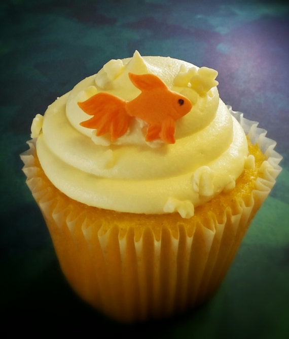 Edible Fondant Goldfish Fondant Fish Cake Cupcake Toppers Set Etsy