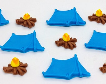 Camping Tent Fondant Cupcake Toppers 12 Cake Decorations Campfire Party Edible