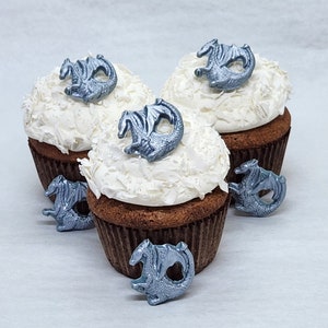 Fondant Dragons Cupcake Toppers 6 Cake Decorations Edible Silver Mythical Animals