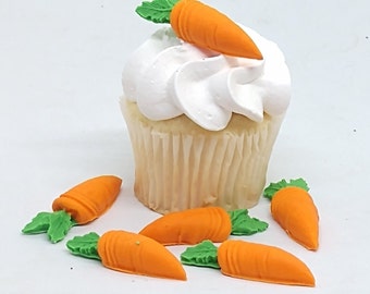 Carrots Fondant Cupcake Toppers 6 Cake Decorations Party Birthday Edible Vegetables Miniature Food