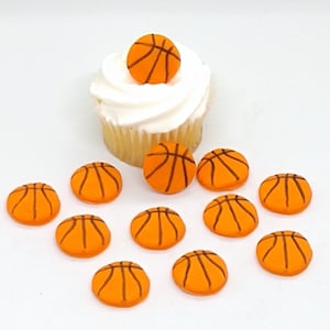 Topos de cupcake de fondant de basquete, 12 decorações de bolo de laranja, bolas esportivas comestíveis, aros, festa de aniversário, torneio
