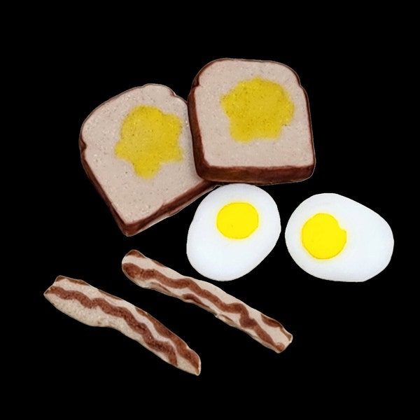 Edible Fondant Bacon Eggs Toast 18 Miniature Food Breakfast Party Cake Decorations Cupcake Toppers