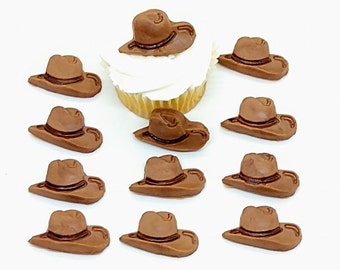 Cowboy Hat Fondant Cupcake Toppers 12 Cake Decorations Cowgirl Birthday Party Edible Western Southwest Brown