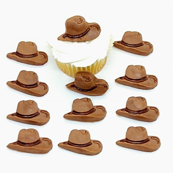 Cowboy Hat Fondant Cupcake Toppers 12 Cake Decorations Cowgirl Birthday Party Edible Western Southwest Brown