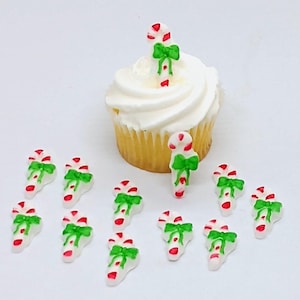 Christmas Fondant Cupcake Toppers 12 Red White Green Cake Decorations Edible Party Holiday Candy Cane