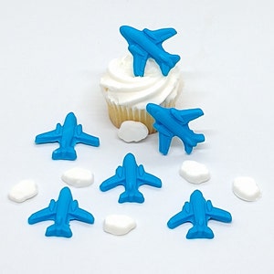 Airplanes Clouds Fondant Cupcake Toppers 6 Airplanes 6 Clouds Blue White Cake Decorations Edible Military Travel Plane Party Birthday