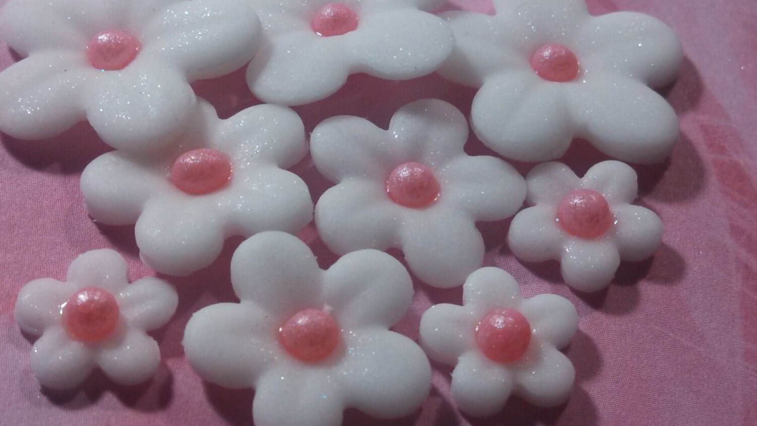 White Fondant Flowers With Pink Pearl CentersEdibleSet of Etsy