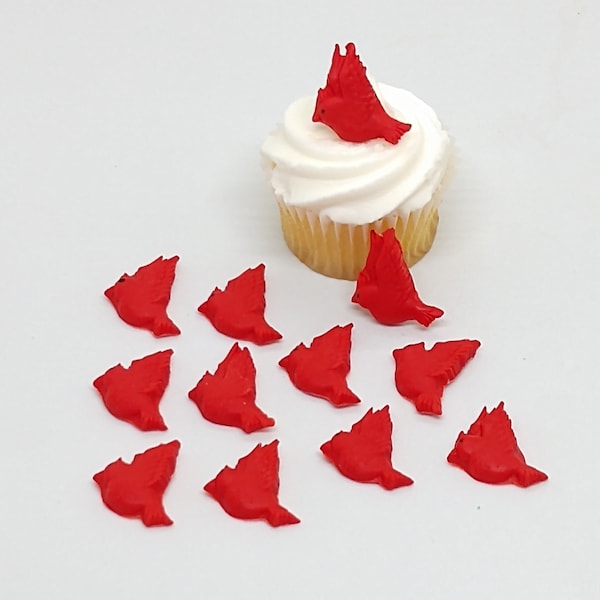 Cardinal Fondant Cupcake Toppers 12 Cake Decorations Cardinals Red Birds Bird Holiday Party Nature Christmas Edible