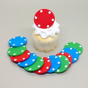 Poker Chips Edible Fondant Cupcake Toppers 12 Cake Decorations Party Birthday Casino Gambling Gaming