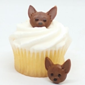 Dog Fondant Cupcake Toppers 12 Cake Decorations Chihuahua Birthday Party Edible Brown Canine