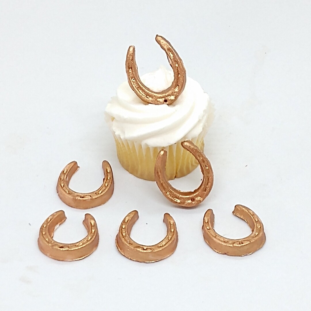 Horseshoe Fondant Cupcake Toppers 6 Gold Cake Decorations Edible Party