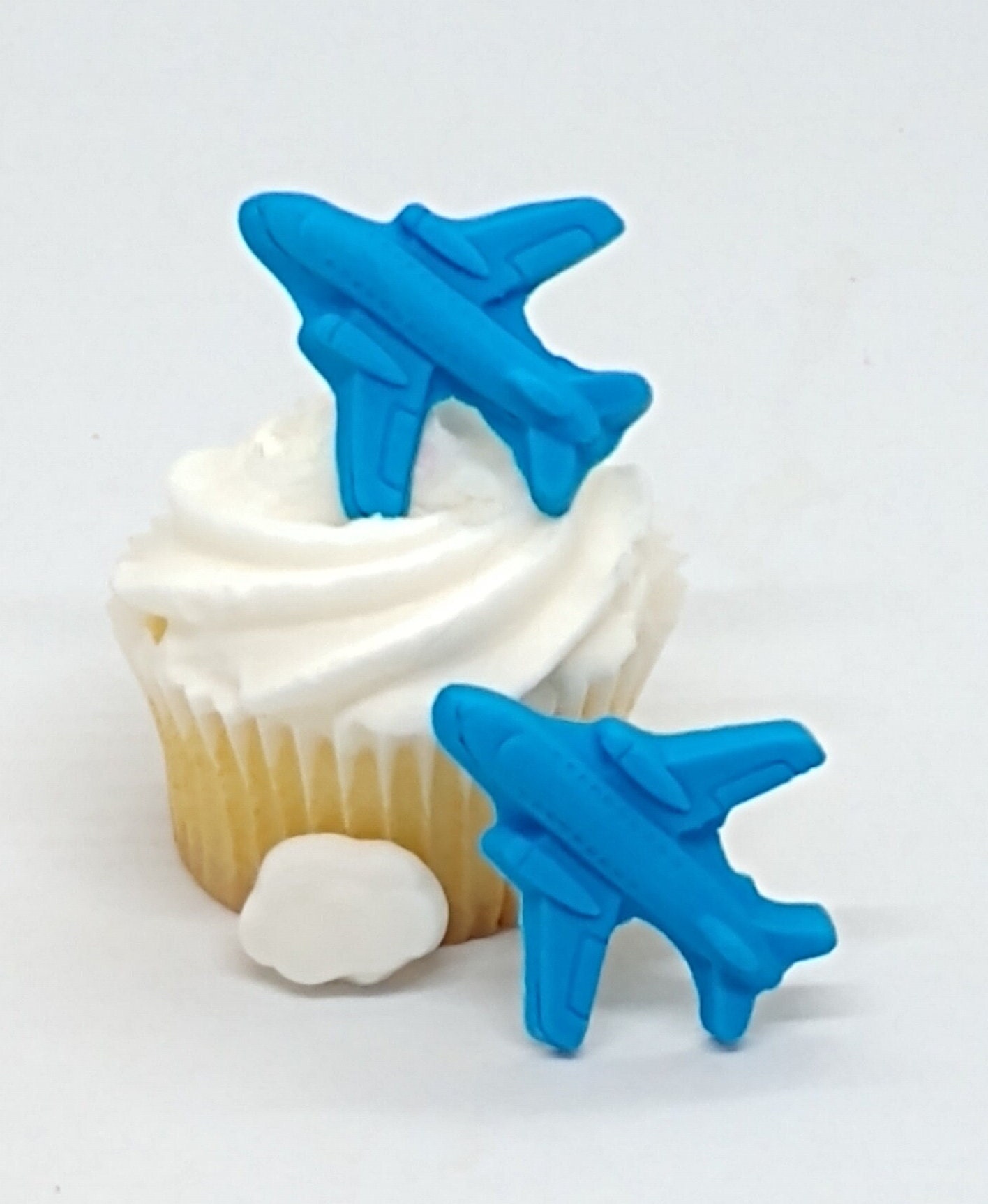 Airplanes Clouds Fondant Cupcake Toppers 12 Blue White Cake Etsy