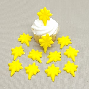 Fondant Cupcake Toppers 12 Yellow Cake Decorations Edible Stars Christmas Holiday North Star Nativity