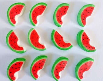 Watermelon Fondant Cupcake Toppers 12 Cake Decorations Summer Fruit Red Green Edible