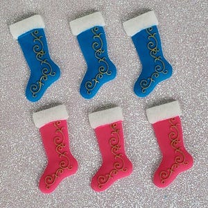 Christmas Stockings Fondant Edible 6 Christmas Holiday Party Cake Decorations Cupcake Toppers Green Red Blue Holiday