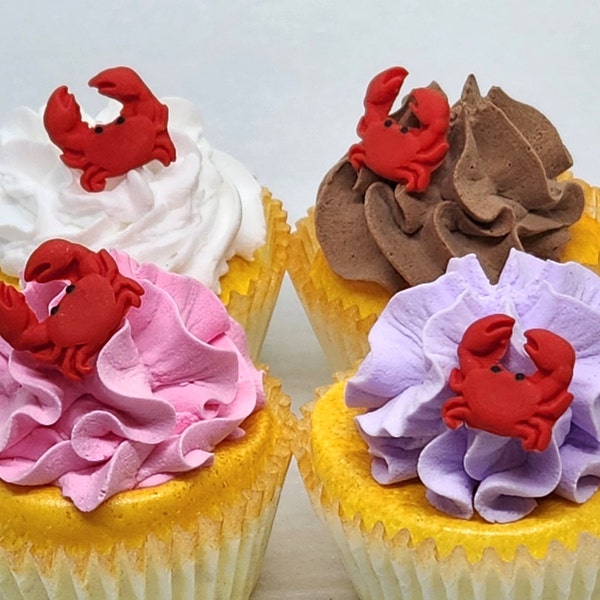 Crab Fondant Cupcake Toppers 12 Cake Decorations Edible Red Beach Crustacean Animals