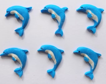 Dolphins Fondant Cupcake Toppers 6 Cake Decorations Edible Mammals Fish Blue