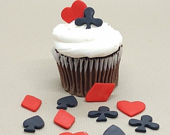 Poker Casino Fondant Cupcake Toppers 12 Cake Decorations Edible Red Black