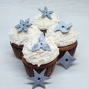 Throwing Stars Fondant Cupcake Toppers 6 Edible Cake Decorations Party Birthday Boys Ninja