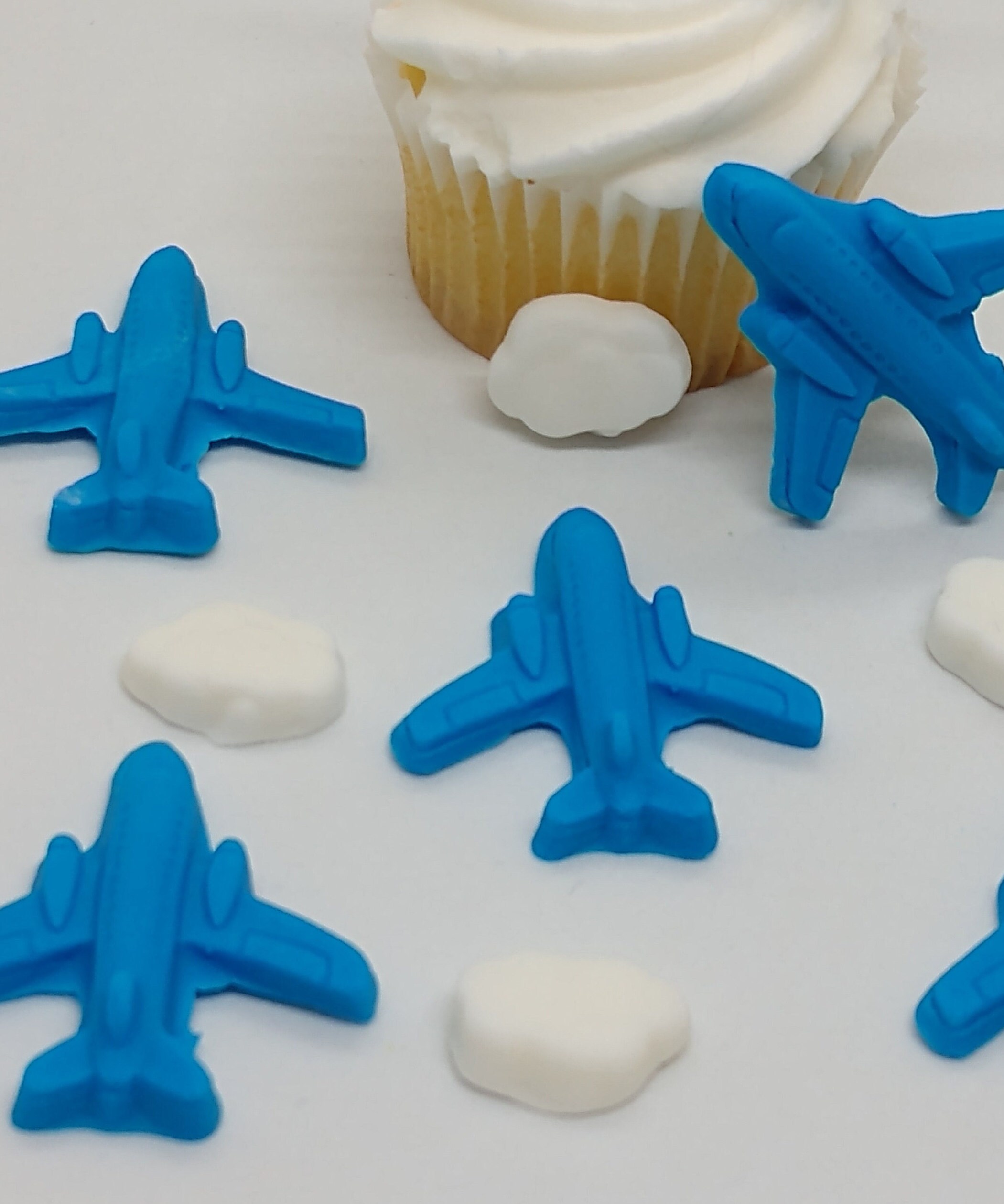 Airplanes Clouds Fondant Cupcake Toppers 12 Blue White Cake Etsy