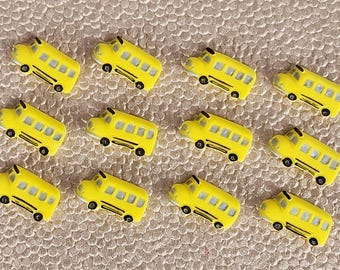 School Bus Fondant Cupcake Toppers 12 Cake Decorations Party Birthday Edible Colorful Boys Girls Driver Yellow Fun Vehicles