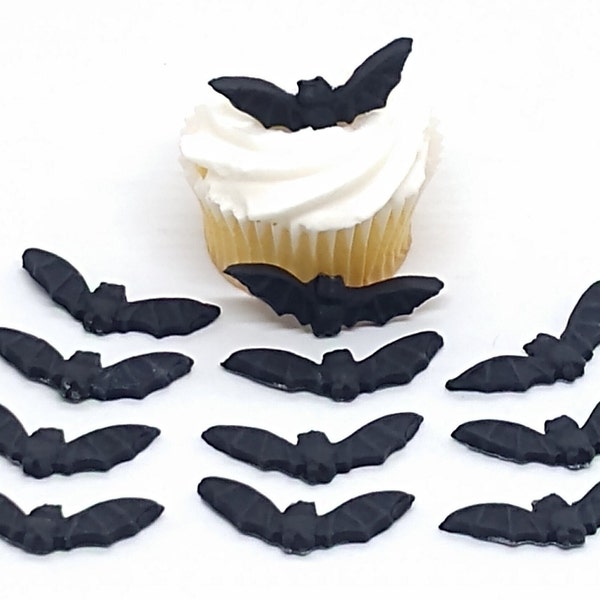 Bats Halloween Fondant Cupcake Toppers 12 Black Cake Decorations Edible Spooky Party Birthday