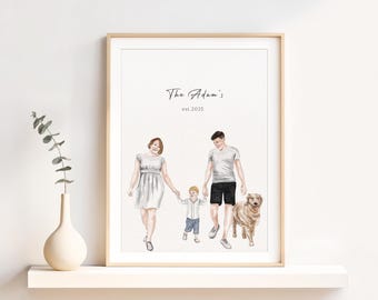 Handmålat akvarellporträtt, familjemålning från foto, julklapp till familjen